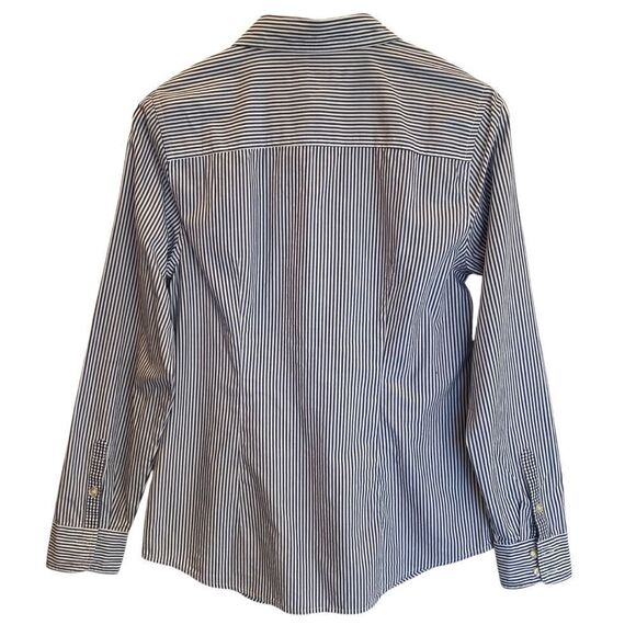 Vineyard Vines Striped Ruffle Long Sleeve Button Down 100% Cotton Women's 8 - Picture 2 of 6